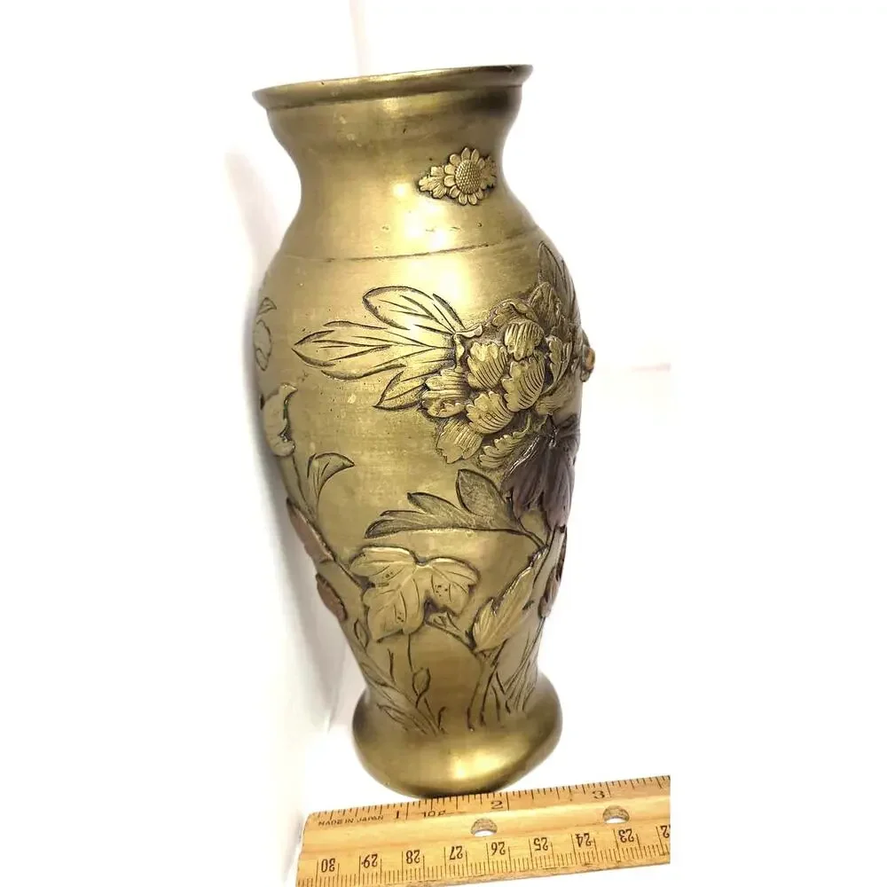 7"   19th Century  Japanese Meiji Period  Bronze / Copper Mixed Metal Vase - Picture 6 of 10